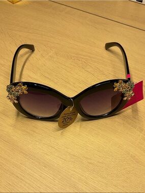Betsey Johnson Black Sunglasses with Gold & Turquoise Floral Accents